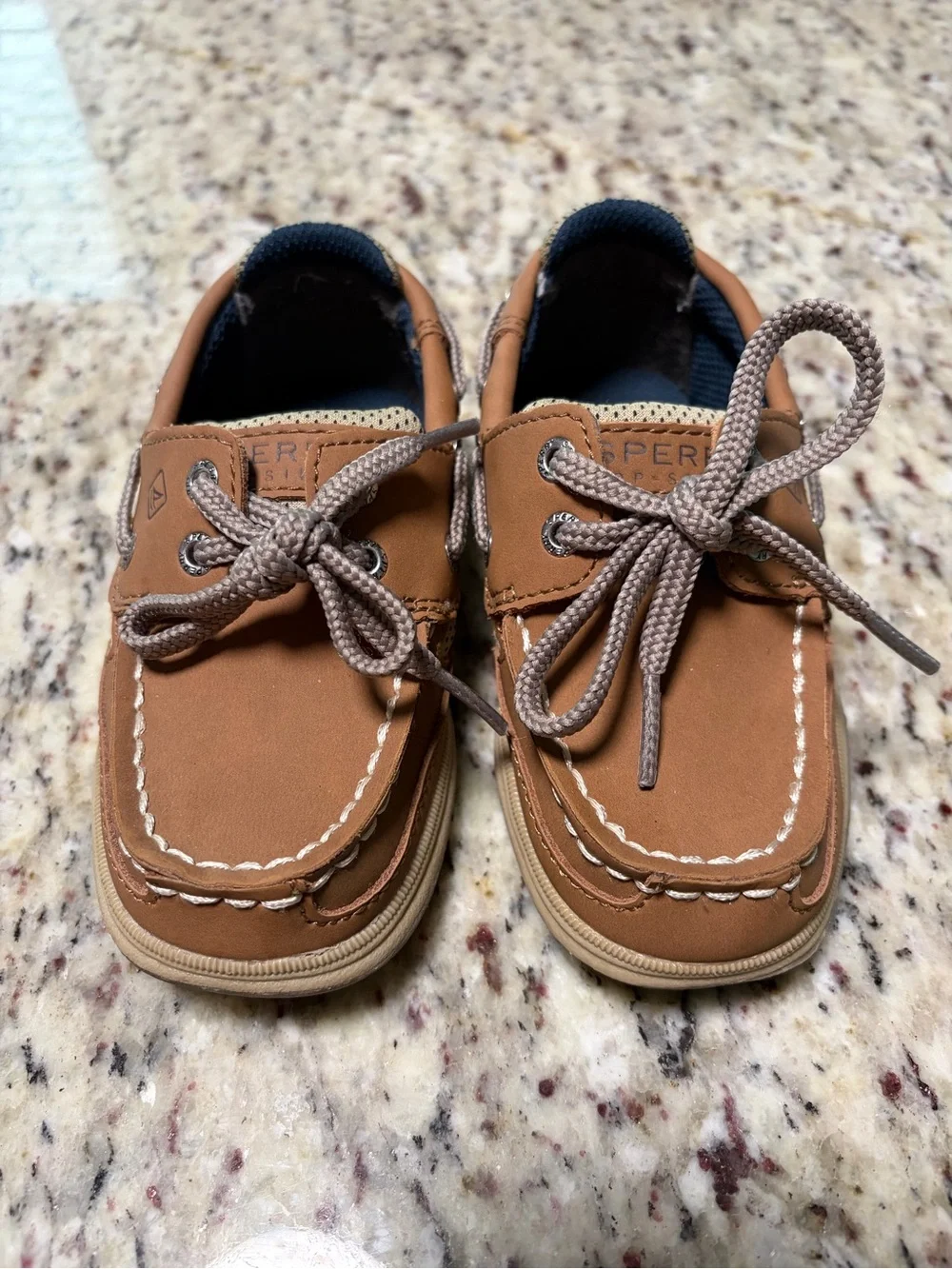 Sperry Tan Toddler Kids Moccasin Boat Shoes with Lace Tie